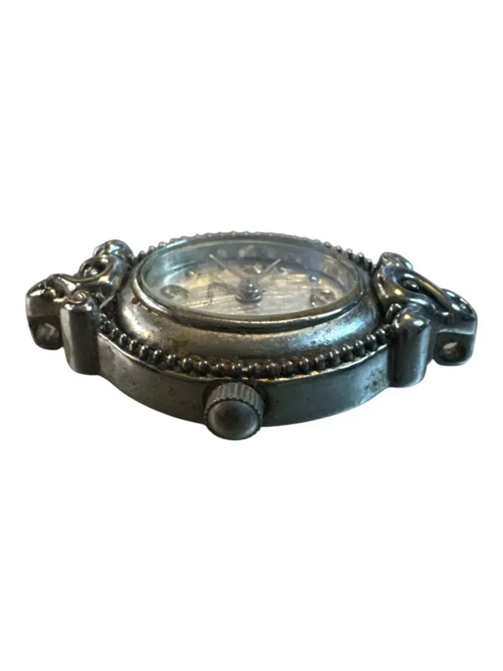 Vintage Quartz Watch Face With Ornate Silver-Tone Frame Stainless Steel Back Jap